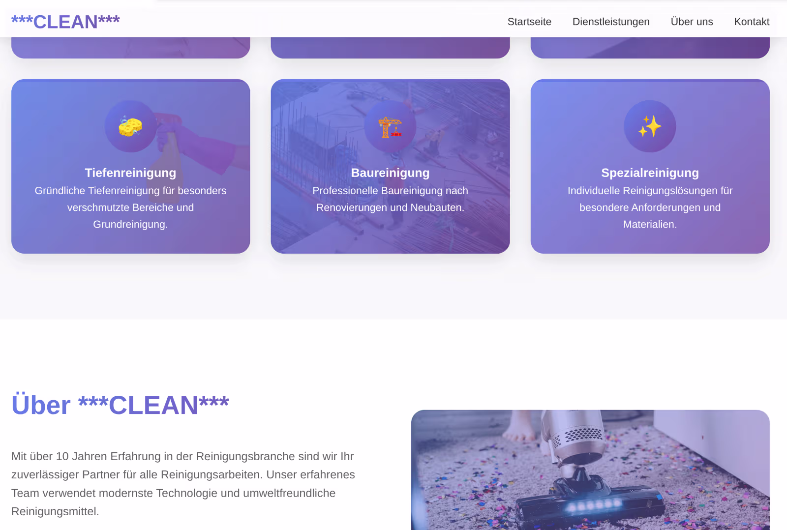 CLEAN – Template Vorschau für Reinigungsdienste